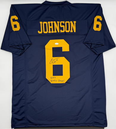 Cornelius Johnson Autographed & Inscribed Michigan Wolverines Navy Custom Football Jersey JSA CoA.