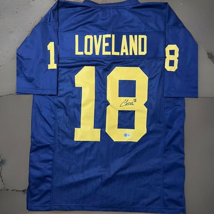 Colston Loveland Signed Custom Blue Jersey Michigan Wolverines Beckett COA
