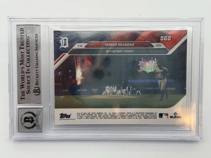 Parker Meadows Autographed Detroit Tigers Rookie Baseball Card Beckett CoA.