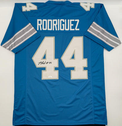 Malcolm Rodriguez Autographed Detroit Lions Blue Custom Football Jersey JSA CoA.