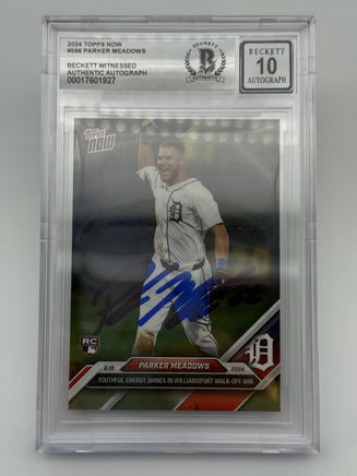 Parker Meadows Autographed Detroit Tigers Rookie Baseball Card Beckett CoA.