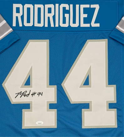 Malcolm Rodriguez Autographed Detroit Lions Blue Custom Football Jersey JSA CoA.