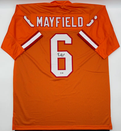 Orange sports jersey with 'Mayfield' and number '6' on a white background