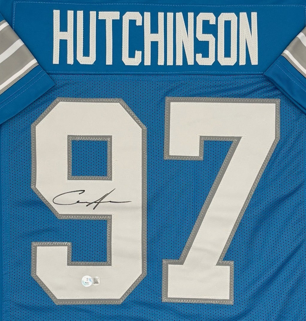 Aidan Hutchinson Autographed Detroit Lions Blue Custom Football