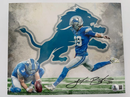 Jake Bates Autographed 8x10 Detroit Lions Photo Beckett CoA.