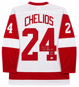 Chris Chelios Autographed & Inscribed Detroit Red Wings Custom Hockey Jersey JSA CoA.