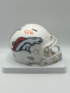 RJ Harvey Autographed White Denver Broncos Mini Football Helmet JSA CoA