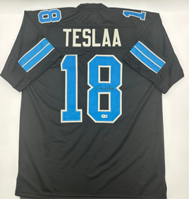 Isaac TeSlaa Autographed Detroit Lions Black Custom Football Jersey Beckett CoA