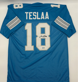 Isaac TeSlaa Autographed Detroit Lions Blue Custom Football Jersey Beckett CoA