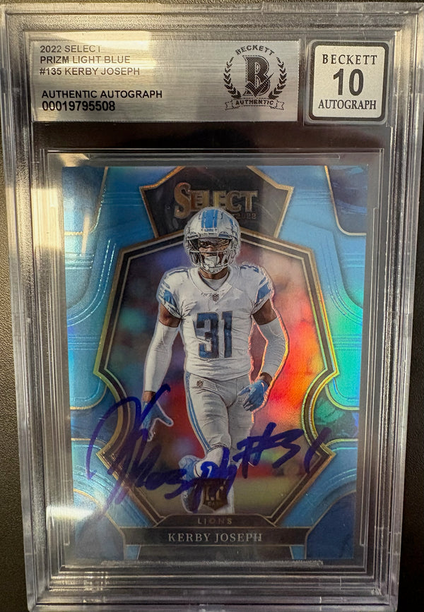 Kerby Joseph Autographed Detroit Lions Football Card Beckett Authenticated Auto Grade 10 /99.