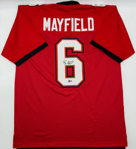 Red sports jersey with 'Mayfield' and number '6' on a white background