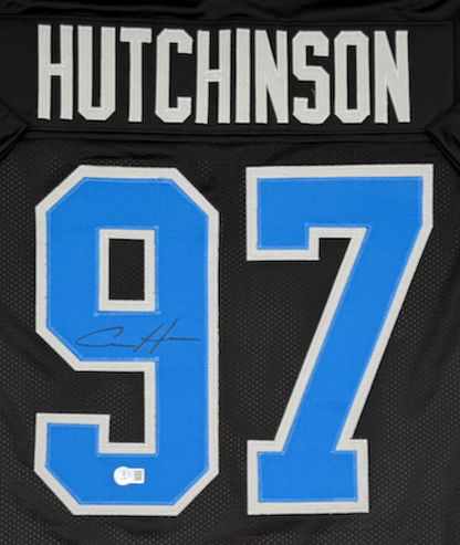 AIDAN HUTCHINSON SIGNED AUTOGRAPHED DETROIT LIONS BLACK JERSEY BECKETT CoA