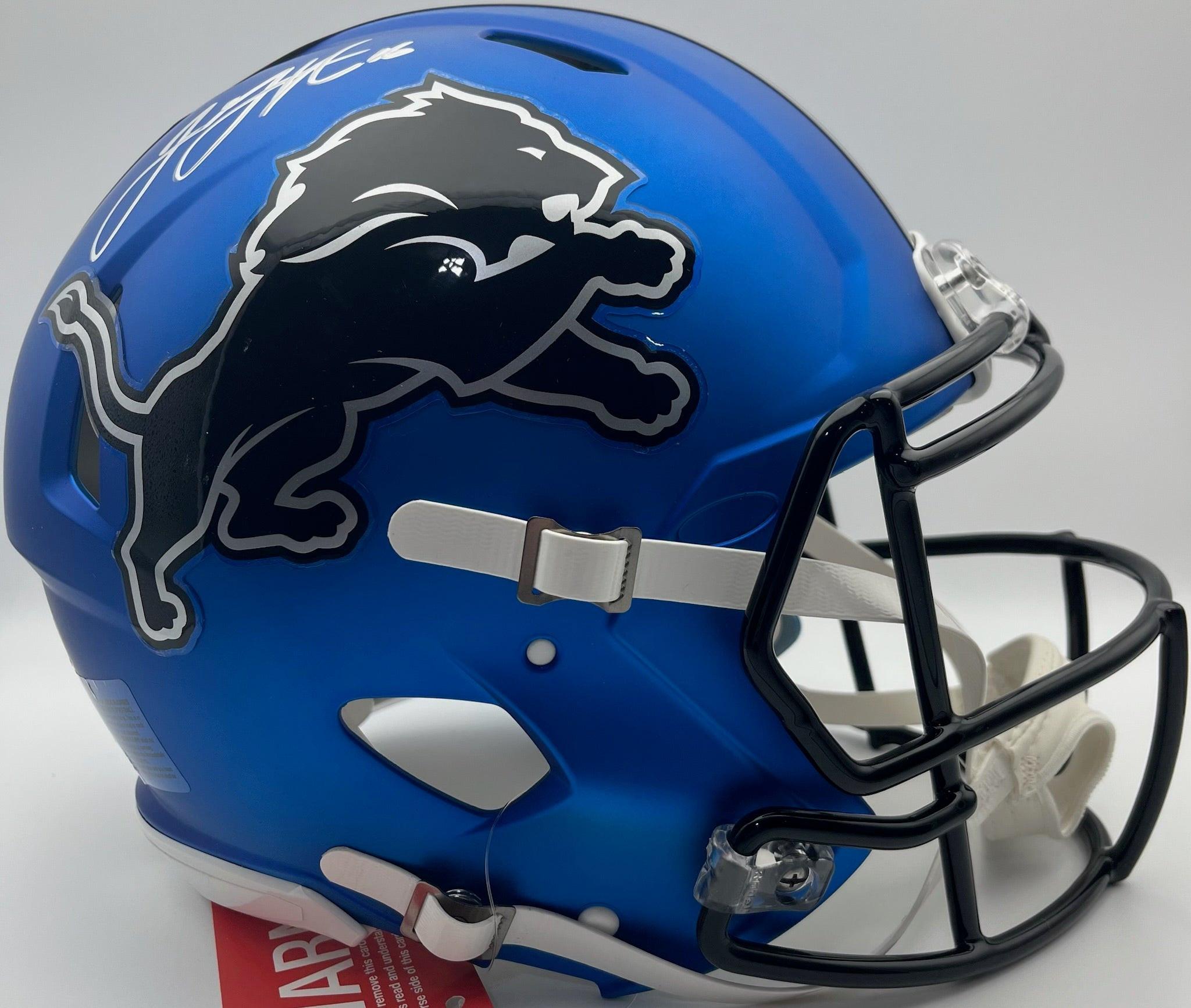 car football helmet Jared Goff Autographed Detroit Lions Full-Size Alternate Football Helmet Fanatics CoA