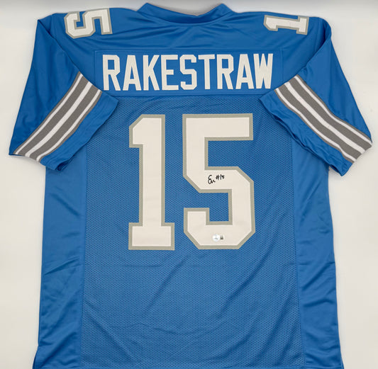 ENNIS RAKESTRAW JR. SIGNED AUTOGRAPHED DETROIT LIONS BLUE CUSTOM JERSEY BECKETT CoA