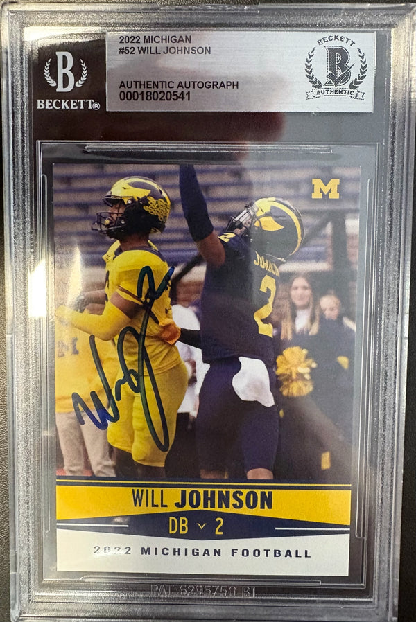 Will Johnson Autographed Michigan Wolverines Football Card Beckett Authenticated.