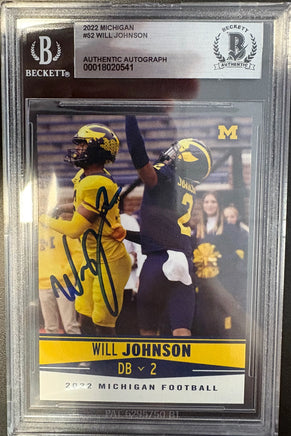 Will Johnson Autographed Michigan Wolverines Football Card Beckett Authenticated.