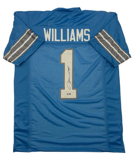 Jameson Williams Autographed Detroit Lions Blue Custom Football Jersey Beckett CoA