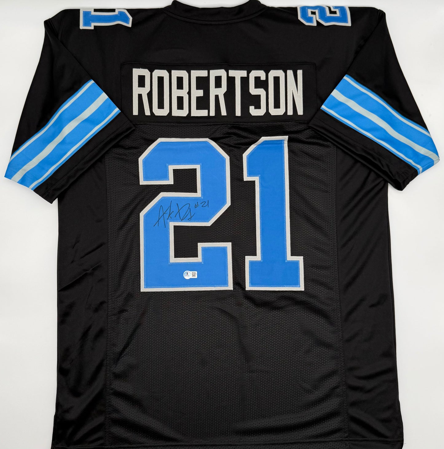 AMIK ROBERTSON SIGNED AUTOGRAPHED DETROIT LIONS BLACK JERSEY BECKETT CoA