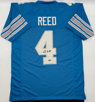 DJ Reed Autographed Detroit Lions Blue Custom Football Jersey Beckett CoA.
