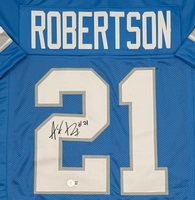 Amik Robertson Autographed Detroit Lions Blue Custom Football Jersey Beckett CoA
