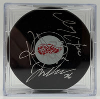Darren McCarty, Joe Kocur, & Kris Draper Autographed Detroit Red Wings Hockey Puck Beckett CoA