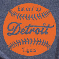Detroit Tigers “Eat em’ up Detroit Tigers” Unisex Soft Heather Screen Printed T-Shirt: Heather Navy / L