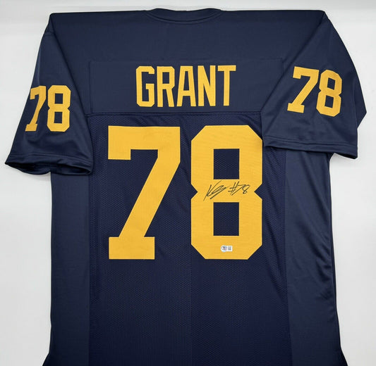 Kenneth Grant Signed Blue Custom Michigan Wolverines Jersey Beckett WITNESS COA