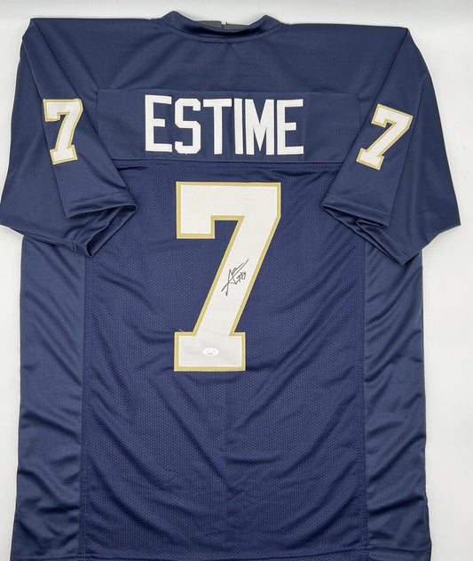 Audric Estime Signed Notre Dame Navy Custom Jersey JSA COA