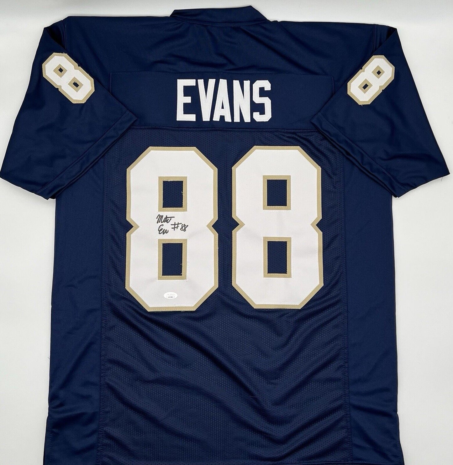 Mitchell Evans Autographed blue Notre Dame Custom Jersey JSA COA