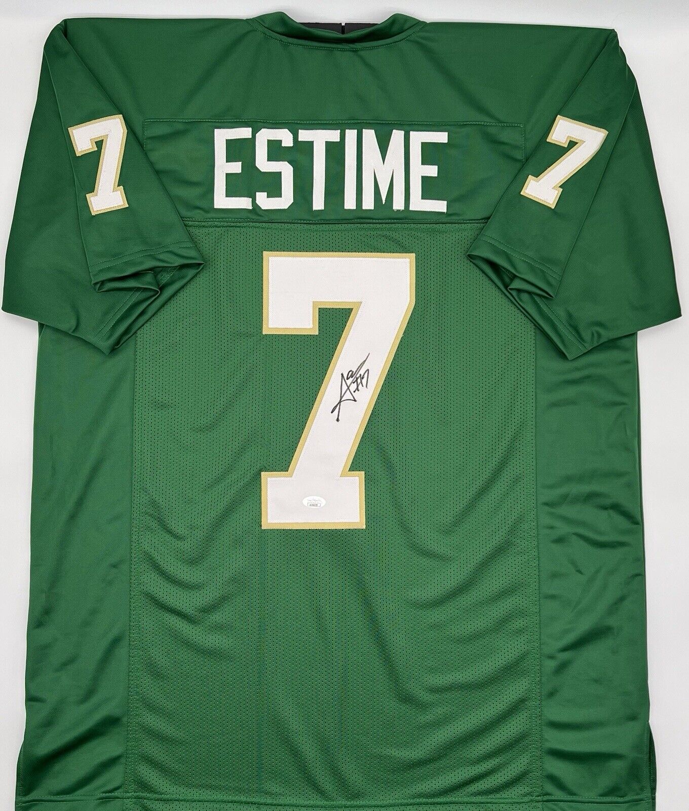 Audric Estime Signed Notre Dame Green Custom Jersey JSA COA