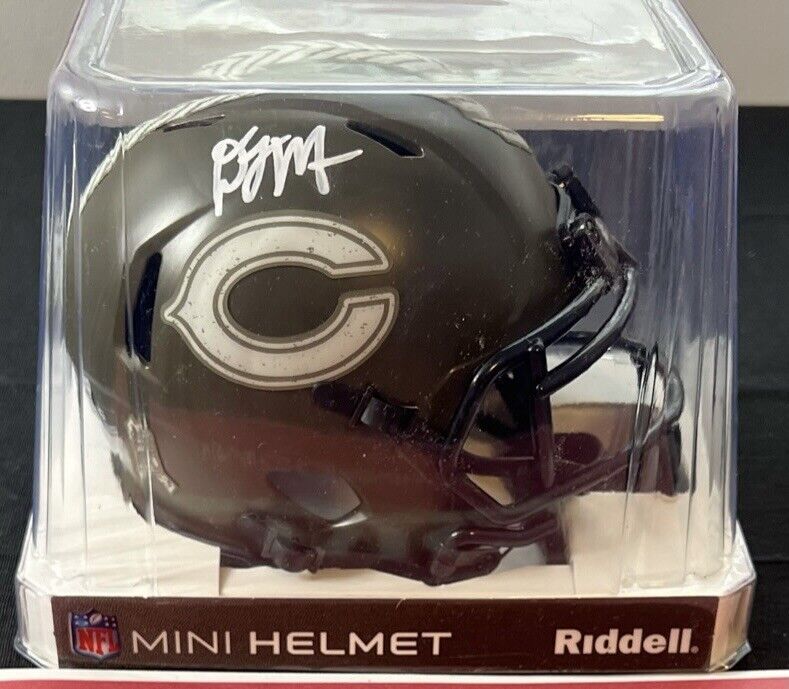 DJ MOORE AUTOGRAPHED BEARS GREEN SALUTE TO SERVICE MINI HELMET BECKETT