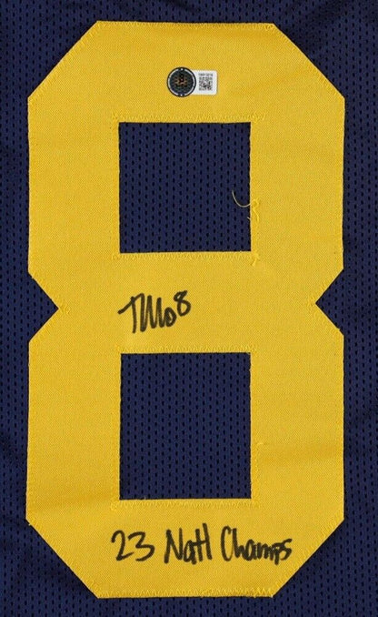 Tyler Morris Signed Michigan Custom  Football Jersey w/23 Champs - Beckett CA