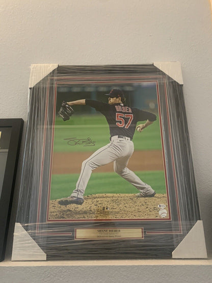 Shane Bieber Signed Cleveland Guardians 22x26 Custom Framed Photo Display  MLB