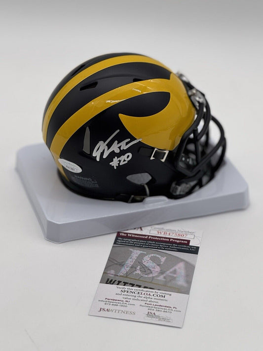 Kalel Mullings Signed  Michigan Wolverines Mini Helmet JSA WITNESS COA