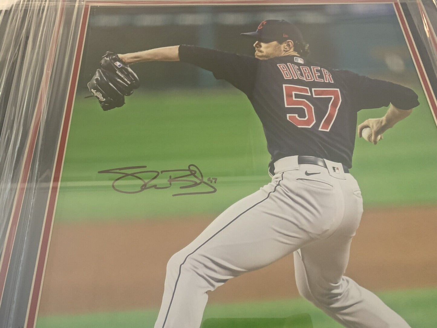 Shane Bieber Signed Cleveland Guardians 22x26 Custom Framed Photo Display  MLB