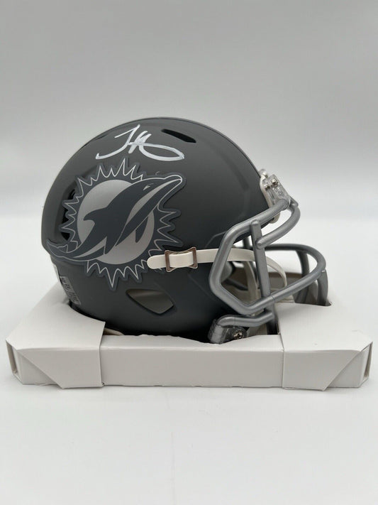 TYREEK HILL SIGNED DOLPHINS SLATE MINI HELMET - BECKETT