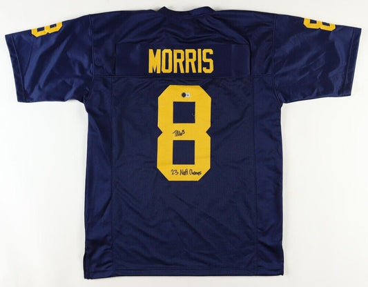 Tyler Morris Signed Michigan Custom  Football Jersey w/23 Champs - Beckett CA