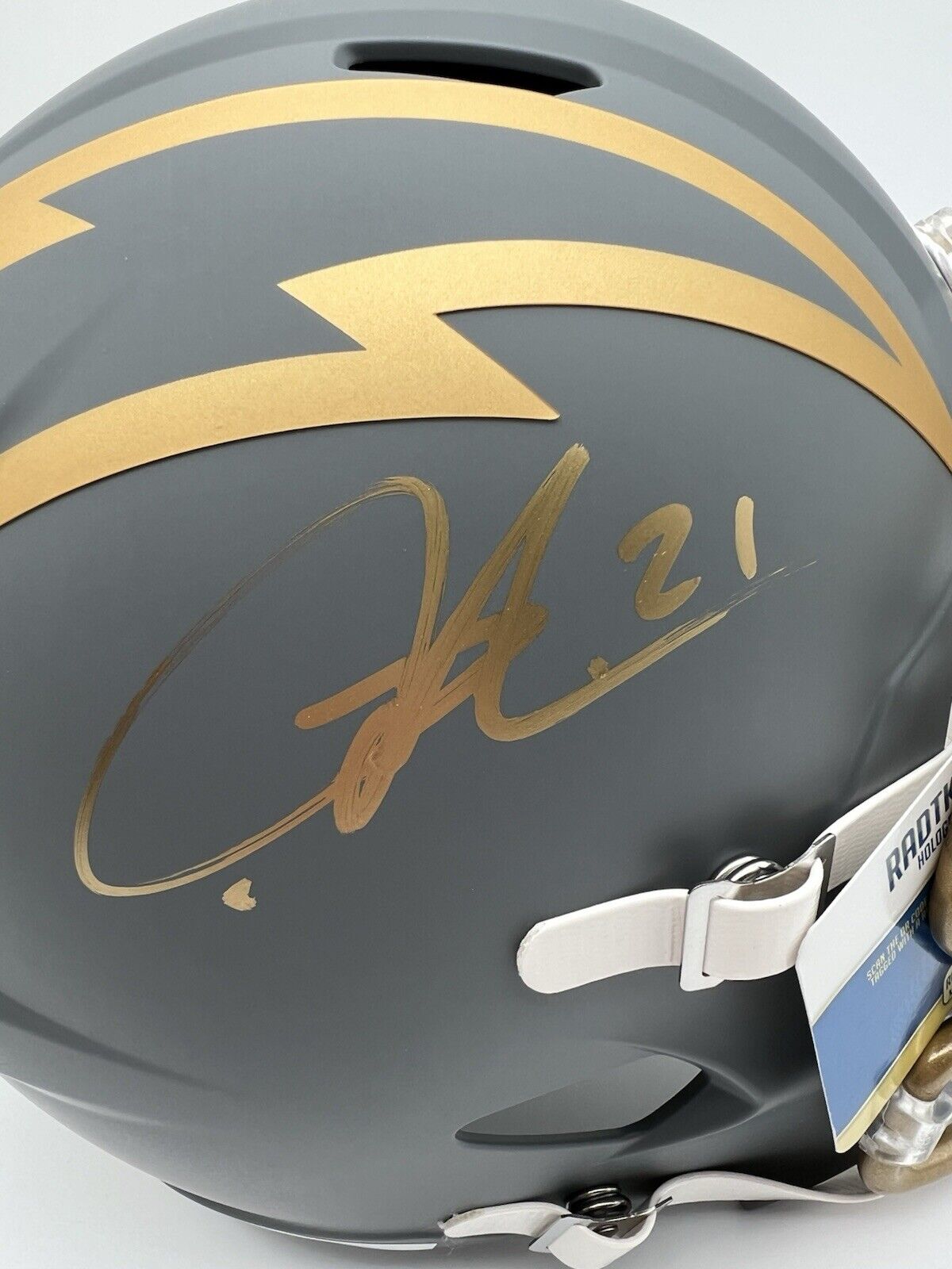 Ladanian Tomlinson Signed Chargers Full Size Helmet Slate Replica Radtke COA