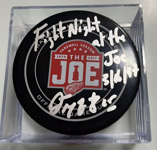 DARREN MCCARTY SIGNED DETROIT RED WINGS FINAL SEASON AT JOE GAME PUCK JSA WITNES