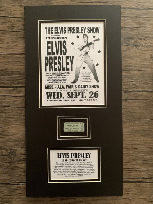 Elvis Presley Custom Matted Photo Display with Authentic Concert Ticket