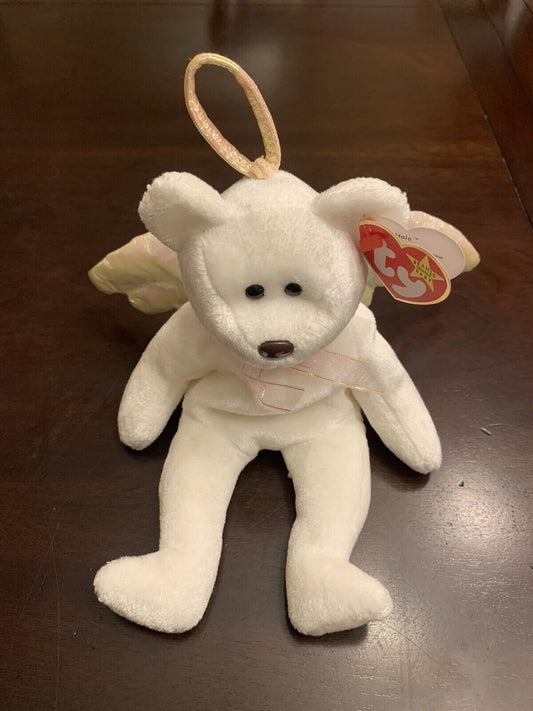 RARE 1998 Ty Beanie Baby Halo Angel Bear with BROWN NOSE! Tush Tag 442 ERRORS