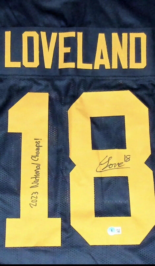 Colston Loveland Signed Blue Michigan Wolverines Jersey Natl Champs BECKETT COA