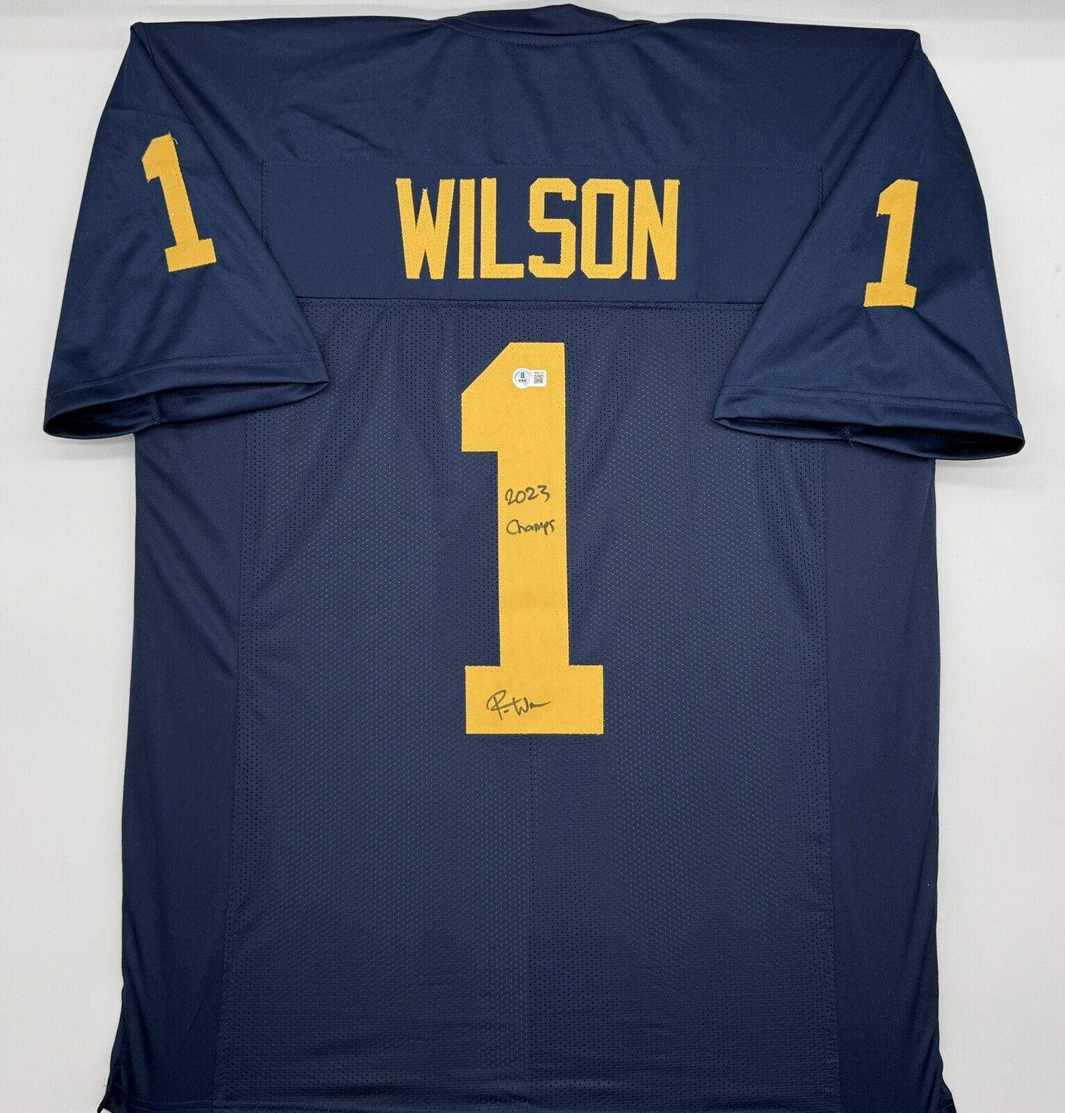 Roman Wilson Signed Michigan Wolverines Custom Jersey 2023 Champs Beckett CoA