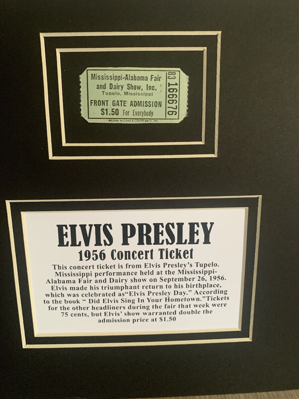 Elvis Presley Custom Matted Photo Display with Authentic Concert Ticket