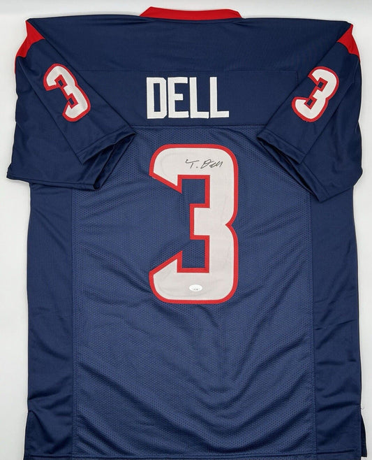 Tank Dell Signed Blue Custom Houston Texans Jersey JSA COA