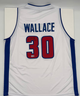 Rasheed Wallace Autographed Detroit Pistons White Custom Basketball Jersey Beckett CoA