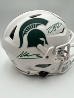 Jayden Reed and Kenneth Walker Autographed Michigan State Spartans Full-Size Flex Football Helmet Beckett CoA
