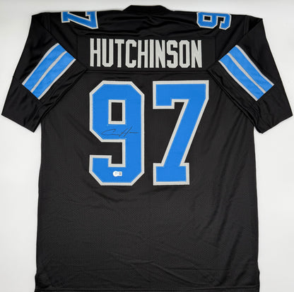 AIDAN HUTCHINSON SIGNED AUTOGRAPHED DETROIT LIONS BLACK JERSEY BECKETT CoA