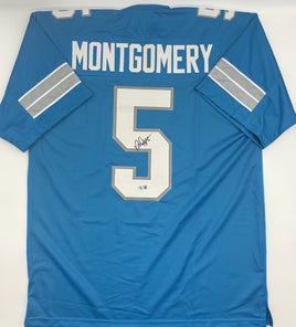 David Montgomery Autographed Detroit Lions Blue Custom Football Jersey Beckett CoA.