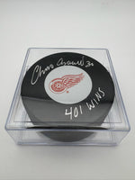 Chris Osgood Autographed & Inscribed 401 Wins Detroit Red Wings Hockey Puck JSA CoA.